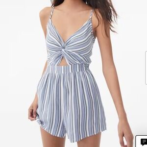 Aeropostale Striped‎ Romper Cutout Tie Front Casual Summer Blue Size S